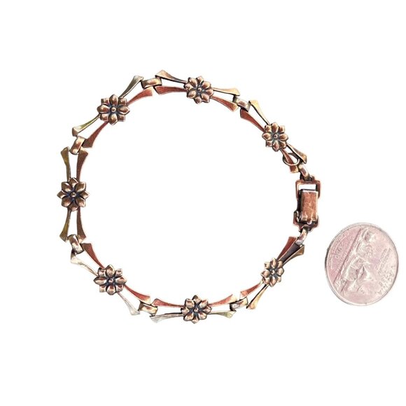 Symmetalic Vintage Floral Link Bracelet 7.5 14K Gold Filled and Sterling Art De - Picture 3 of 6